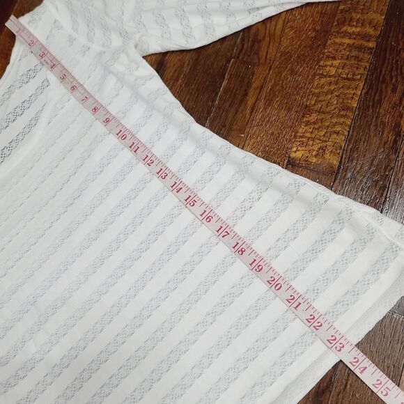 Express White Semi Sheer Striped Scoop Neck Long Sleeve Shirt Medium - Picture 6 of 8